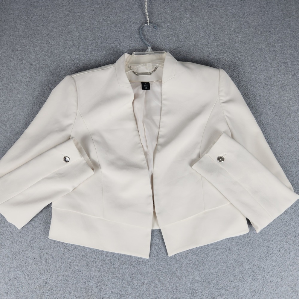White House Black Market Crop Blazer Jacket Womens 4 White Open Front Tailored